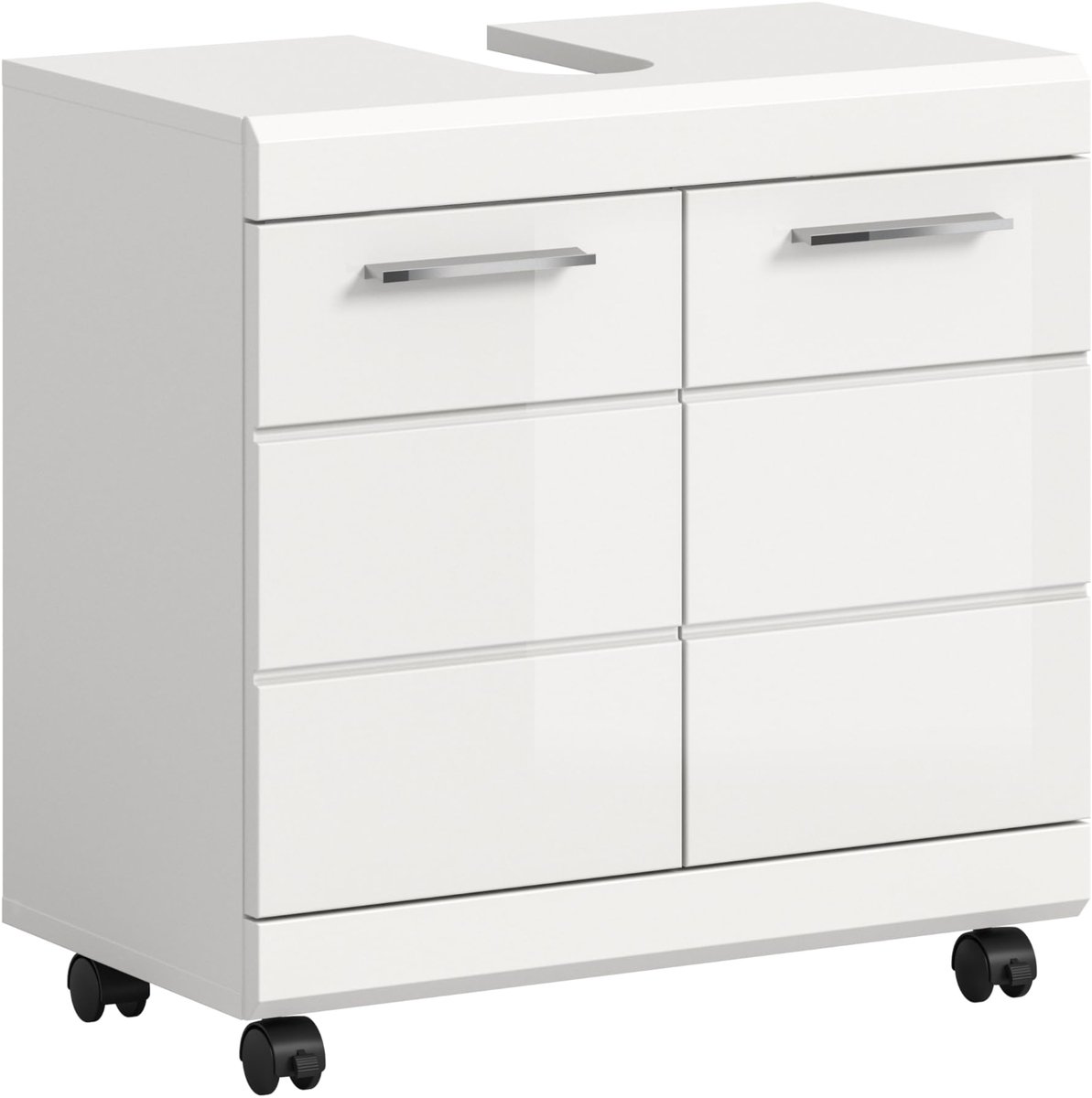 SnelShoppen - Wastafelonderkast Scout 60x60x34 cm in Wit Hoogglans - Mobiele Badkamerkast met Wielen en Vergrendeling - Moderne Onderkast voor Flexibe
