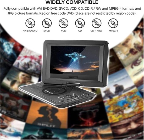 Draagbare DVD Speler - Auto DVD Speler - Films Kijken - 270 Graden Rotatie - 13.9 Inch - Zwart — afbeelding 4