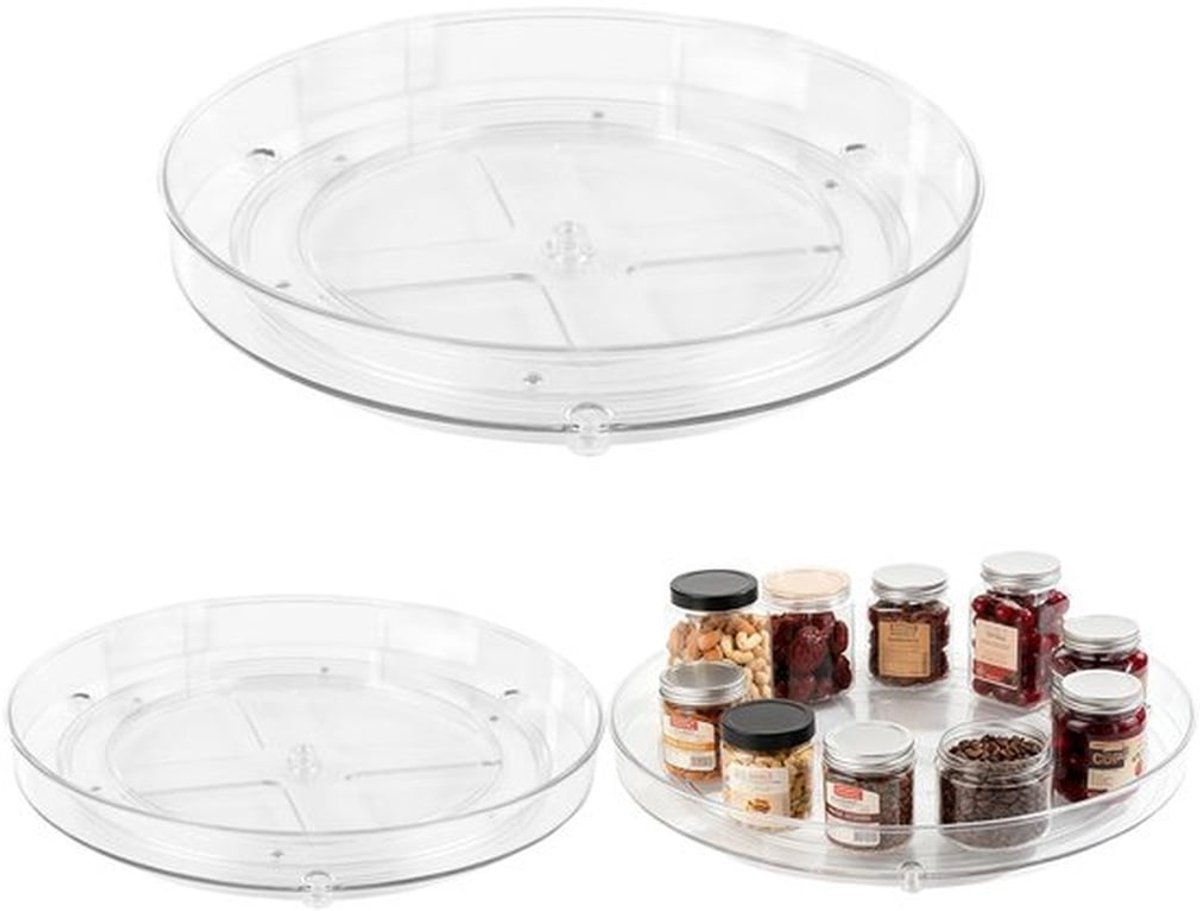 Draaiplateau 3-delig - Draaibaar Organizer - Keuken/Koelkast - Transparant PET-materiaal - 360 Graden Toegang - Hoogte 4/4,8 cm