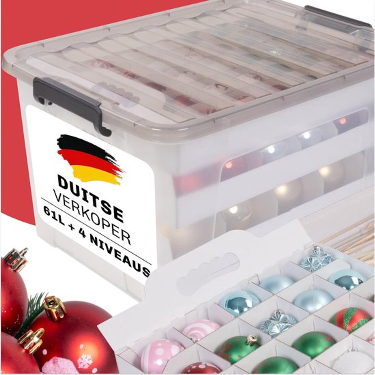 Opbergdoos 60 liter - Opbergdoos kerstballen - Veiligheid - Organizer - Opslag voor kerstdecoratie - Ideaal voor Kerstmis - Opbergbox