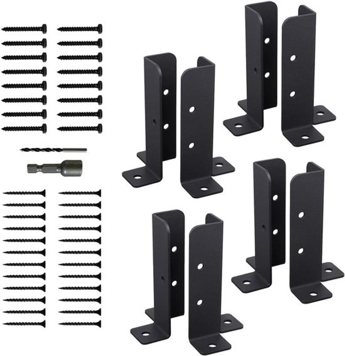 Dekpaalanker - Beugels - Dik massief staal - Zwart gepoedercoat - Deksteunplaat - Pergola - Omheiningsset - Brievenbusbevestiging - Geschikt voor - Zwart model.