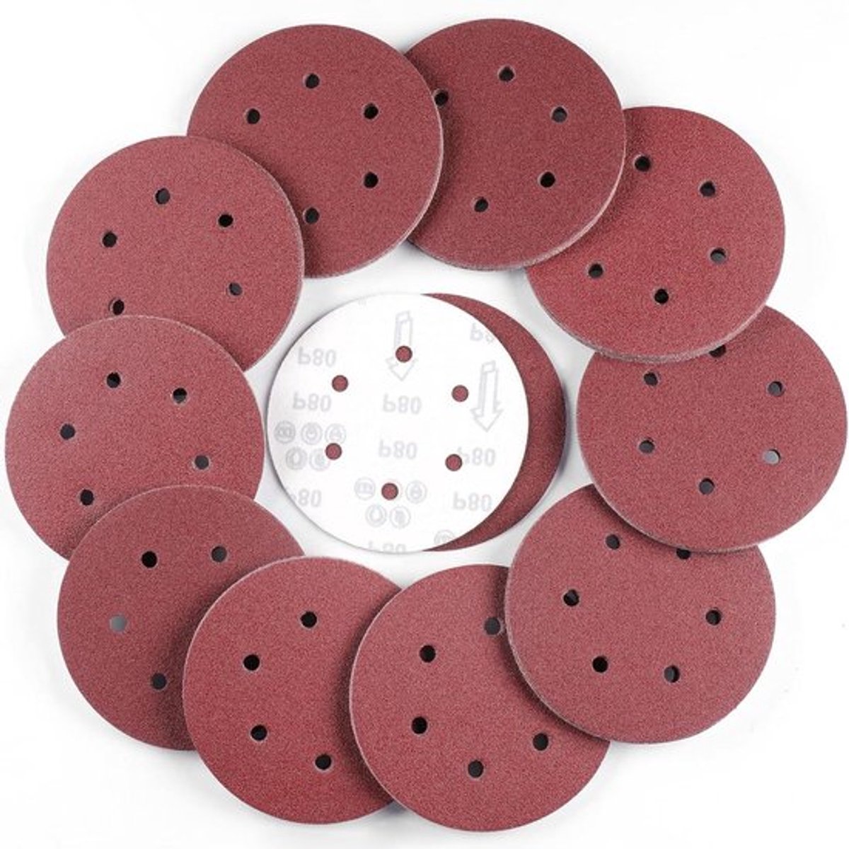 Schuurpapier 150 mm 100 stuks klittenband korrelgrootte 80 6 gaten rond schijven excentrische schuurmachine