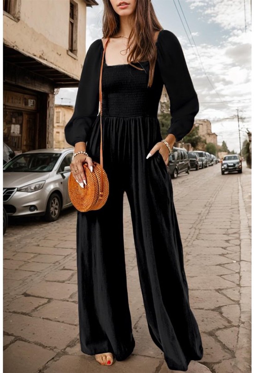 Jumpsuit Dames Losse Overall - Eendelige Lange Mouw - Wijde Pijpen - Met Zakken - Casual Stijl - Comfortabele Pasvorm - Overalls