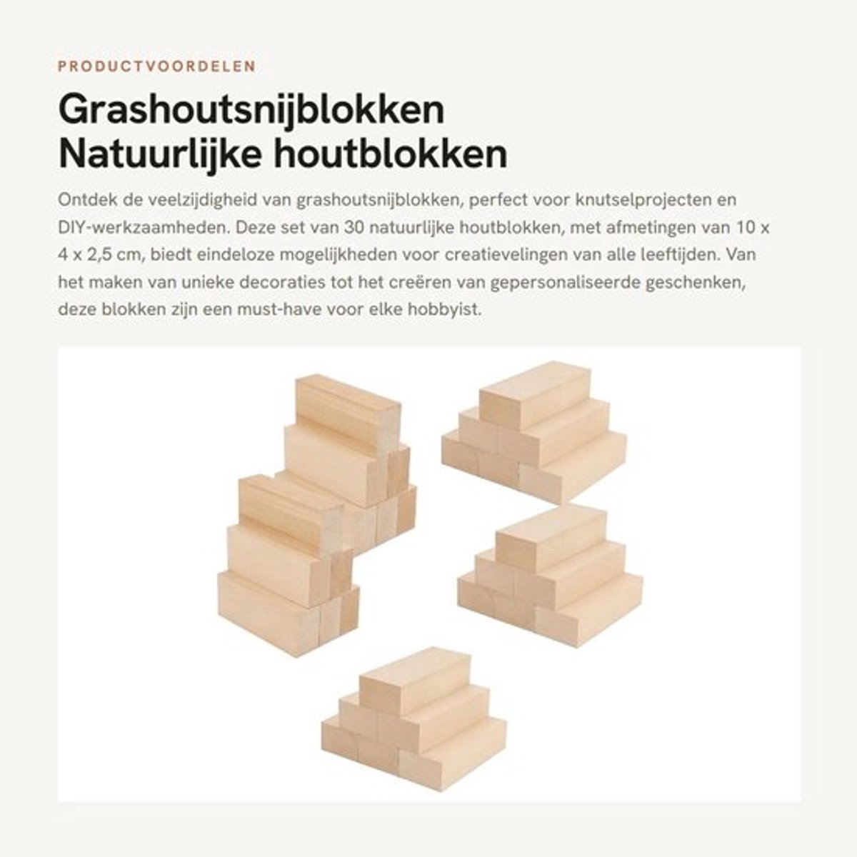 Grashoutsnijblokken 30 Stuks - Natuurlijke Houtblokken - Onafgewerkt - Knutselen - Doe-het-zelf - 10 x 4 x 2,5 cm - Houten Blokken