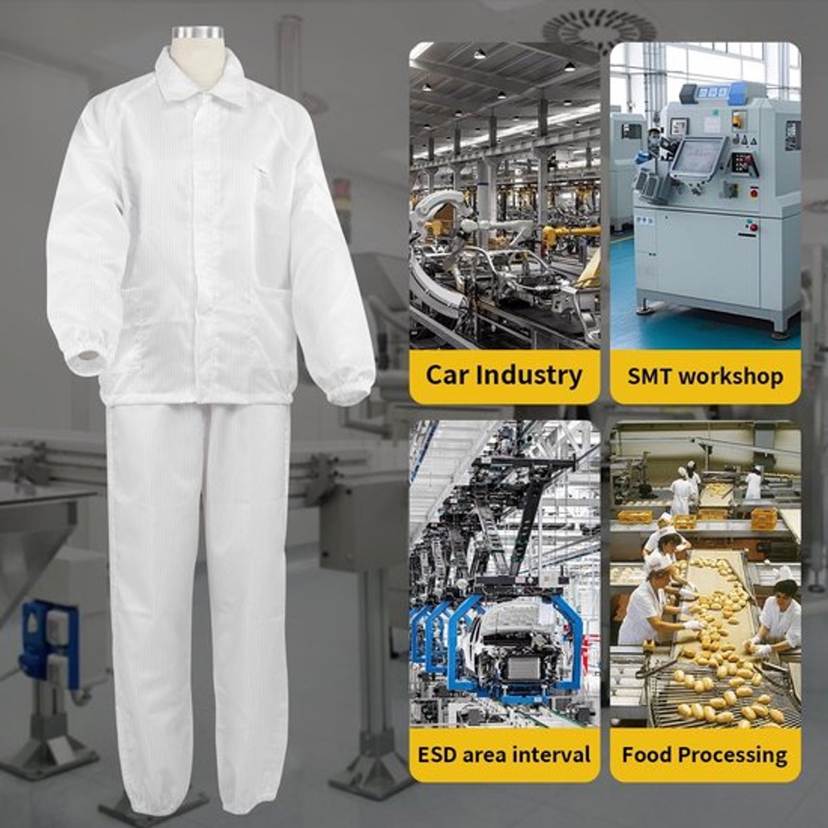 ESD-werkkledingbescherming - Antistatisch Werkpak - Gespleten Ontwerp - Wit - Polyester - Werkplaats - XL