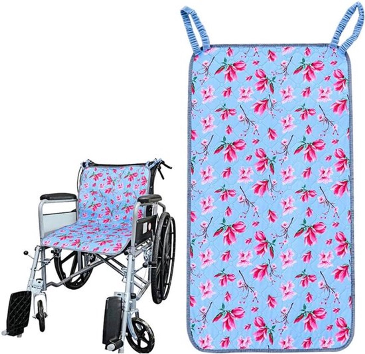 Absorberend incontinentiekussen voor rolstoel | Waterdicht en wasbaar | Herbruikbare rolstoelzitkussen | Antislip met handgrepen | Bloemstijl A | 50 x 90 cm