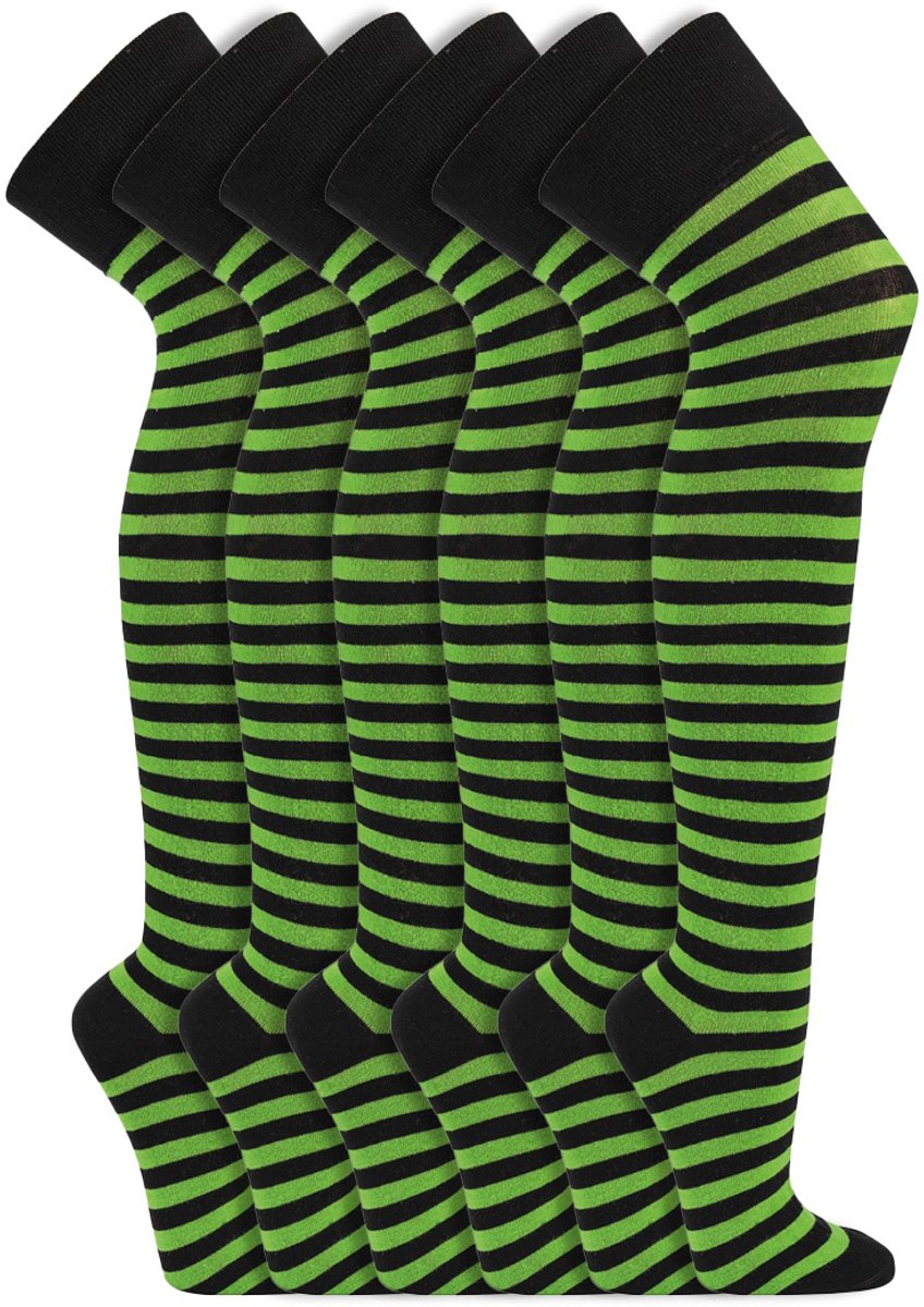 6 Paar - Dames Kniekousen - Katoen - Socks4fun - Zwart Groen