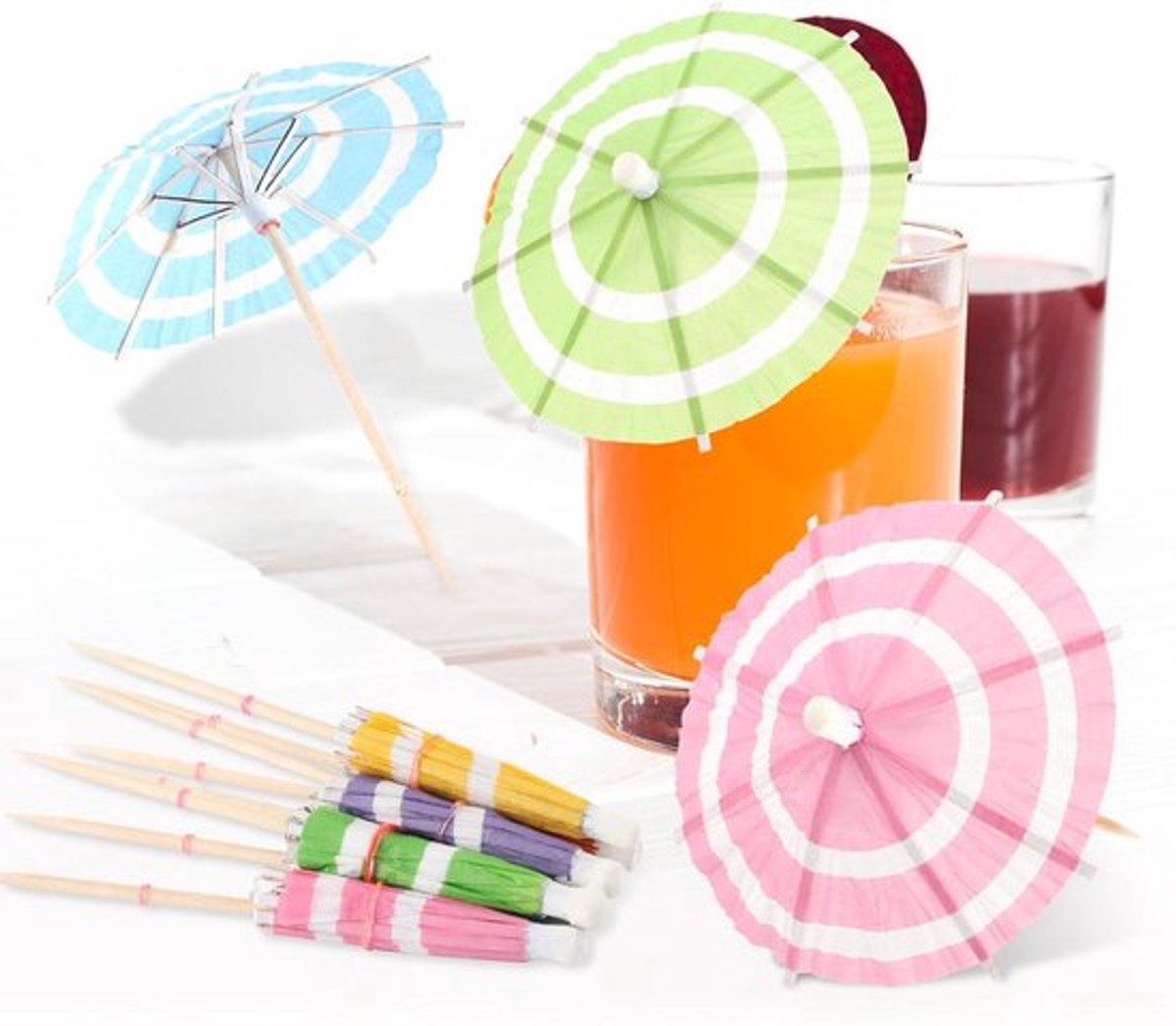 Set van 50 cocktailparaplu's voor dranken en feestdecoratie met Hawaiiaanse thema. Perfect voor cocktails, fruit en cupcakes.