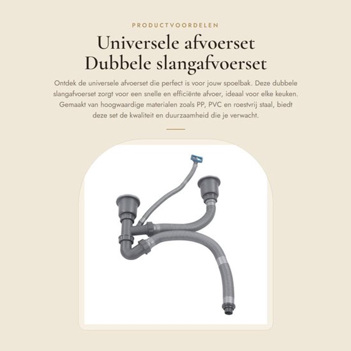 Afvoerset Universeel - Dubbele Slangafvoerset - Afvoerslang Kit - Roestvrij Staal - Eenvoudige Installatie - Afdruiprek 110 mm