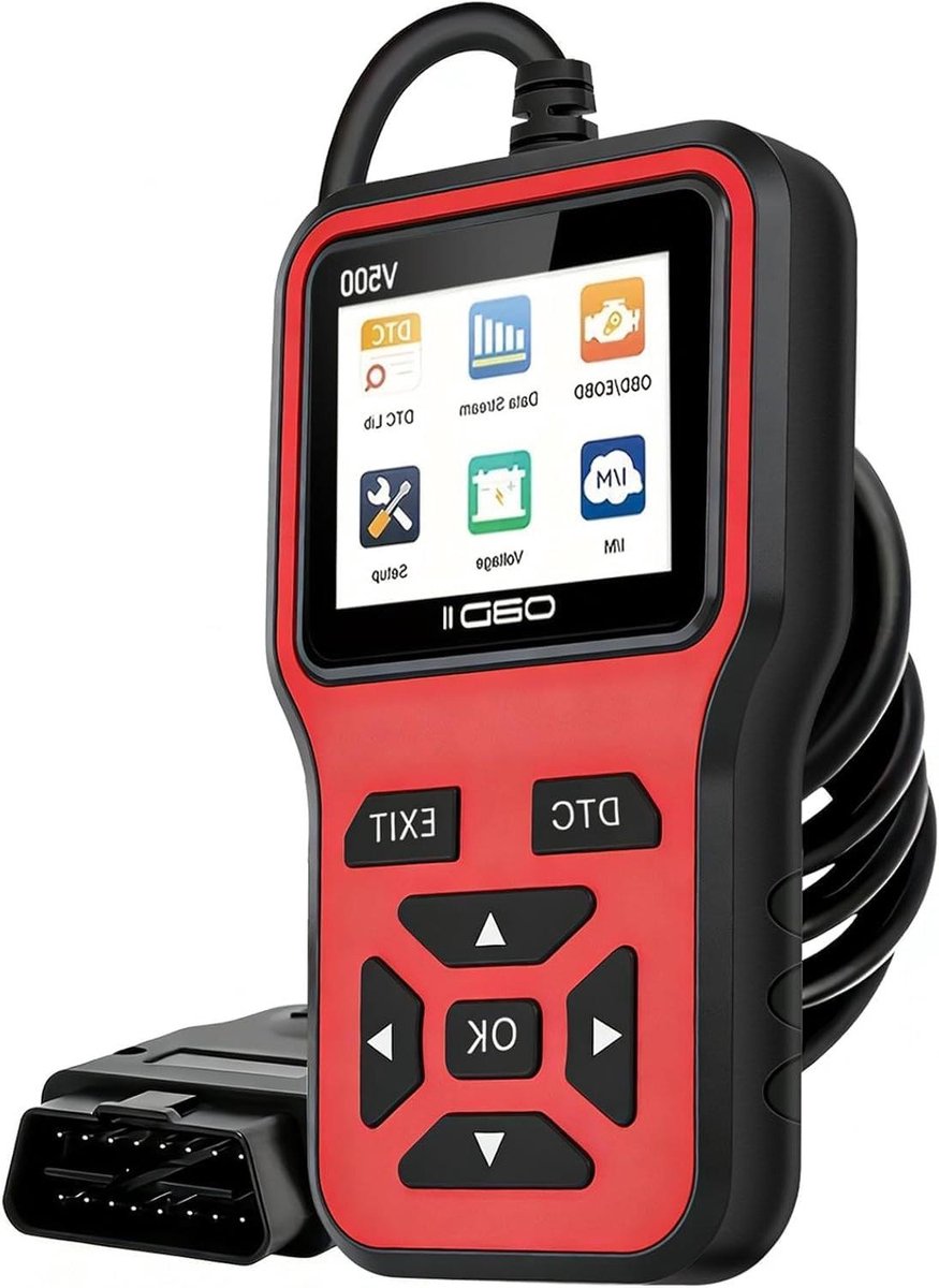 OBD2 Diagnoseapparaat - Autoscanner Foutcodelezer - Voertuigstoringen Diagnostiseren - Uitgebreide DTC-bibliotheek - 64 cm kabel - Rood