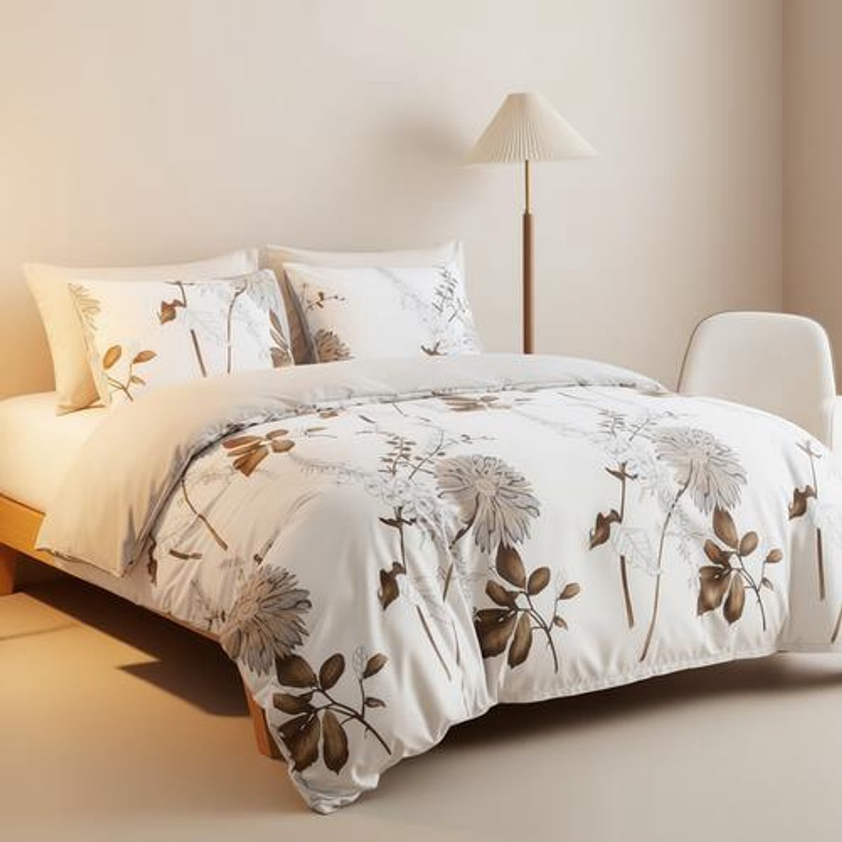 Arvion Beddengoed 200 x 200cm 3-delig - Dekbedovertrek met Ritssluiting en 2 Kussenslopen 80x80cm - Gouden Zonnebloem Bloemenpatroon - Tweepersoonsbed