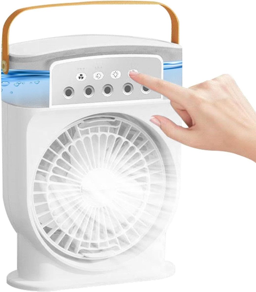 Vernevelingsventilator Draagbaar - Persoonlijke Luchtkoeler - Zomerse Verkoeling - 5-Gats Mistsysteem - 600ml Watertank - Wit