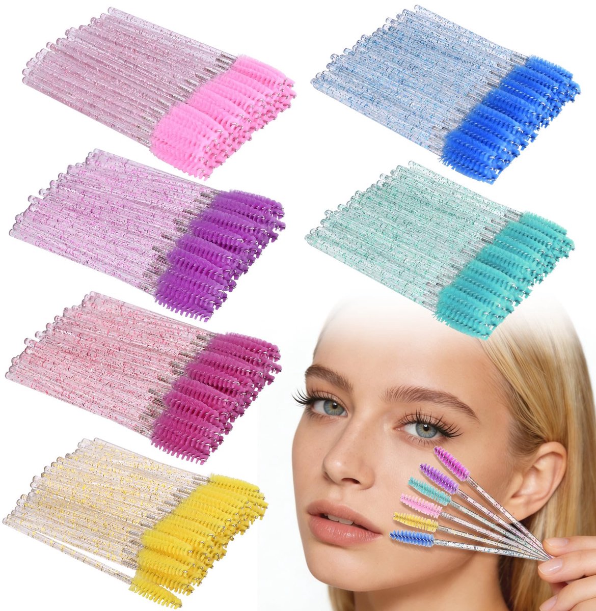 SnelShoppen - ATOMUS Mascara-toverstokjes 100 stuks - Wimpermascara voor eenmalig gebruik - Wenkbrauwborstels - Applicator - 6 Kleuren Make-up - Cosme