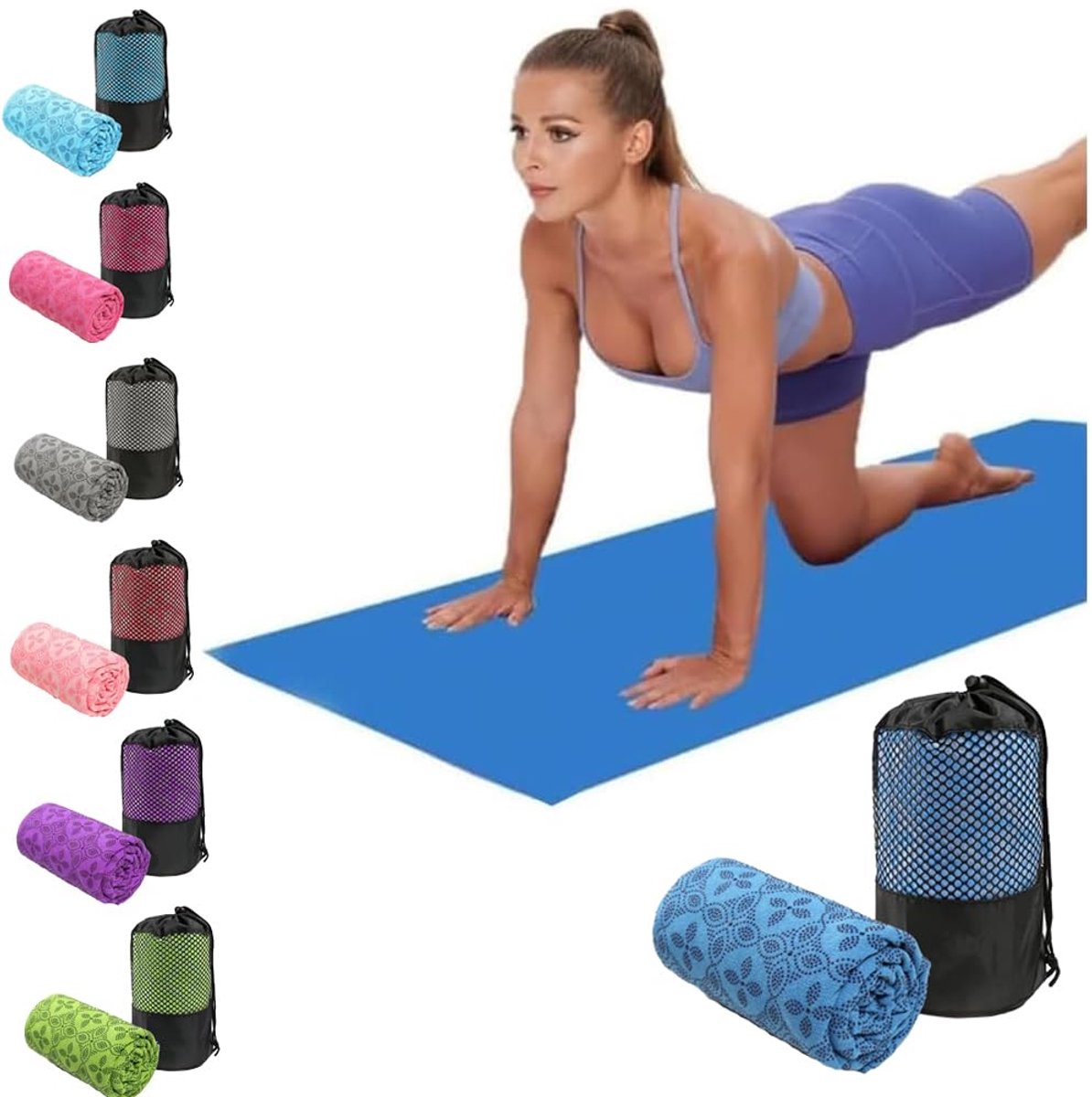 SnelShoppen - Oaygat Yogahanddoek, Zweetabsorberend, Antislip, Sneldrogend, Ademend, Yoga Handdoek met Mesh Draagtas voor Bikram, Pilates, Sportschool