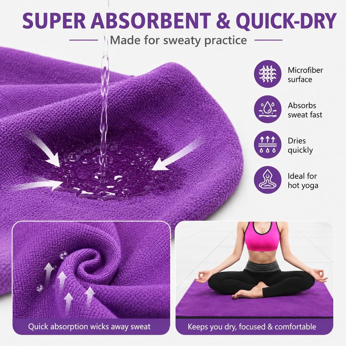 SnelShoppen - Antislip Yoga-Handdoek - Opvouwbare Yogamat - Sneldrogend Microvezel - 183 x 63 cm - Klassiek Groen - Ideaal voor Sportschool, Zwembad e
