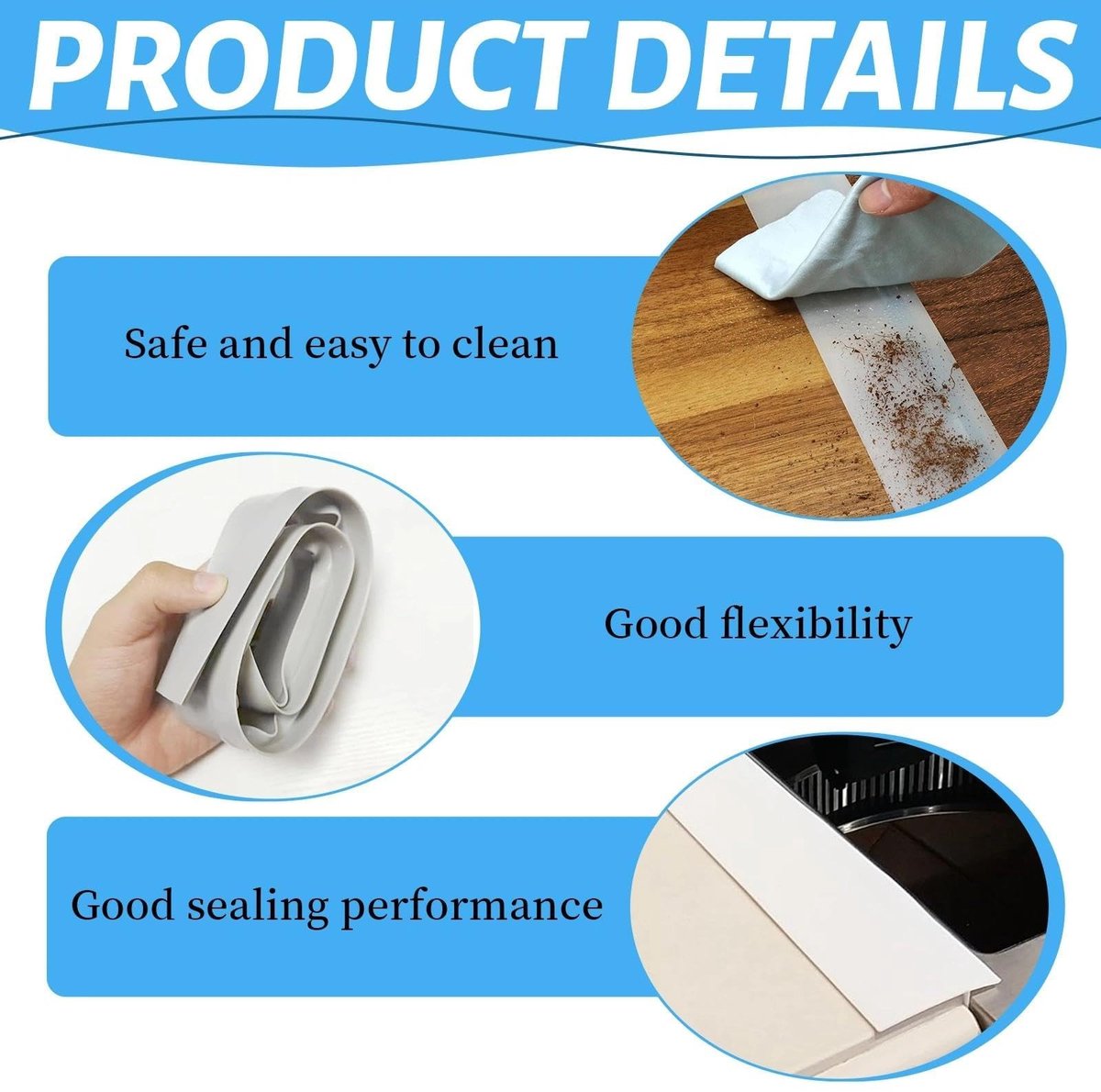 Dailygoods- Siliconen Afdekkingen 3 Stuks - 63,5 cm Lang - Afdichtnaalden Voor Fornuis/Oven/Wasmachine - Keukengerei - Antislip - Duurzaam - Keukenafdekking