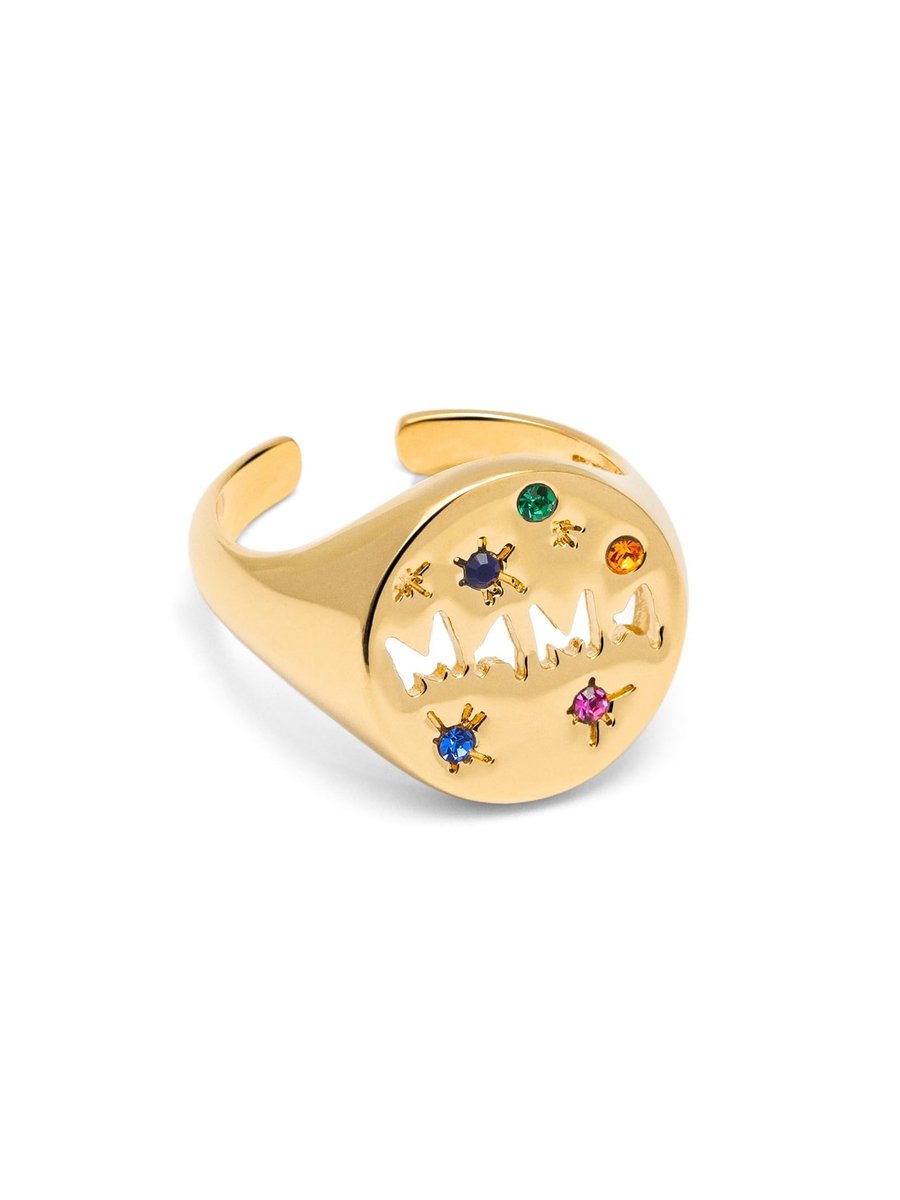 Dailygoods- Mama Ring - Messing met 18 Kt Goudlaag - Zirkonia - Sieraden voor Dames - Sieradendoos voor Volwassenen - Perfect als Cadeau - Sieraad