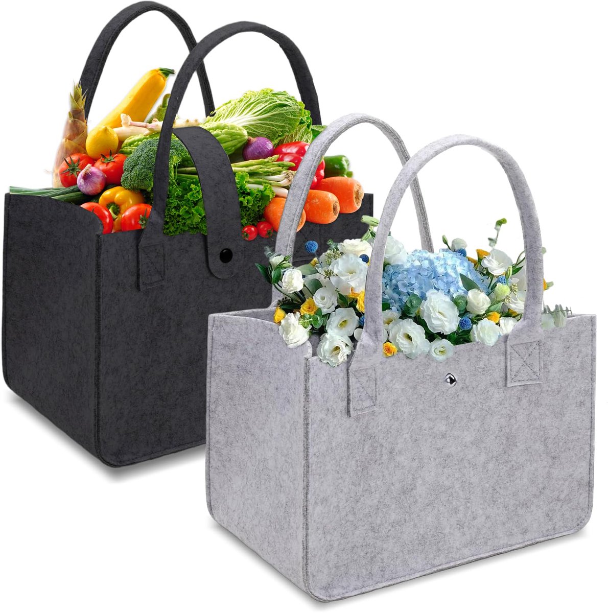 Dailygoods - Vilten Boodschappentassen - 2 Stuks Opvouwbare Shopper voor Winkelen en Opslag