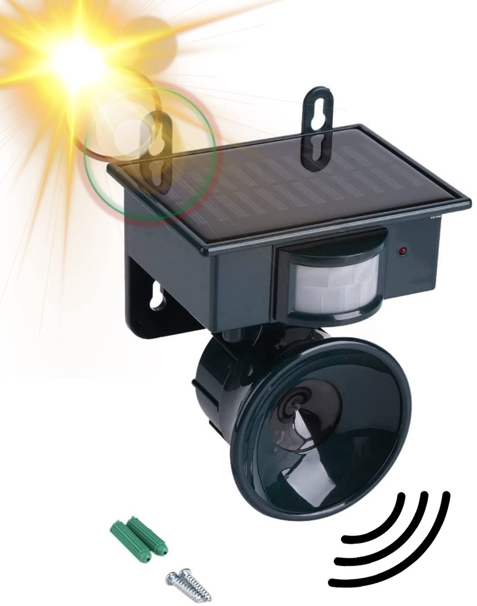 SnelShoppen - Ultrasone Vogelafschrikker met PIR-Bewegingsmelder, Zonne-energie, Automatische Ultrasone Repeller voor Tuin en Buiten, Effectief en Mil