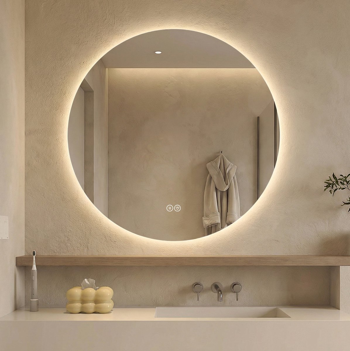 HAUSS SPOLE Spiegel – Ronde Led Verlichting – 70 Cm – Glas En Metaal – Zilver – Badkamerspiegel Met Anti Beslag En Geheugenfunctie
