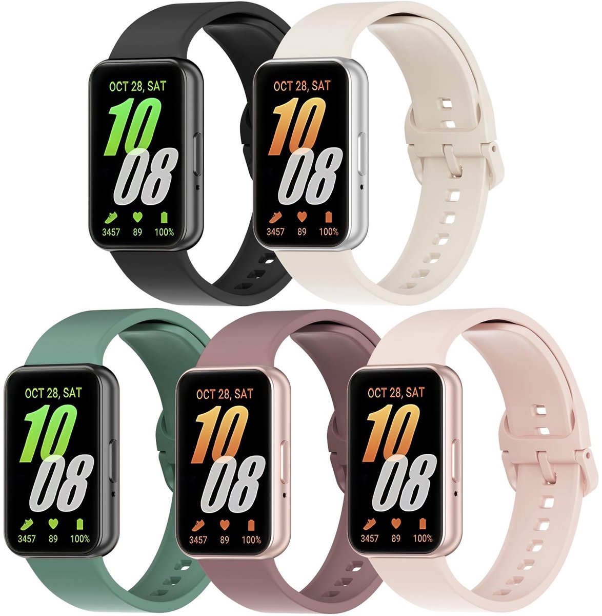 Dailygoods- Horlogebandje waterdicht - Horlogebandje Samsung Galaxy Fit 3 - Siliconen - Sporthorlogeband - 5 stuks - Zacht - Sportband