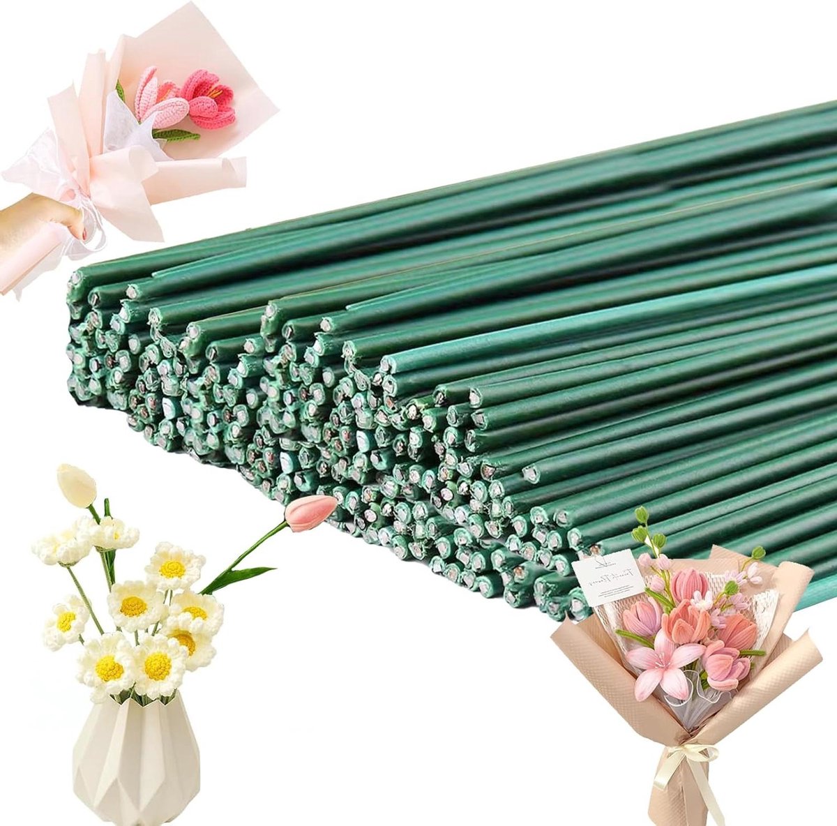 Ijzerdraad voor bloemisten - Bloemendraad stelen - Bloemstukken maken - Groen geplastificeerd - 100 stuks 30 cm - Groen