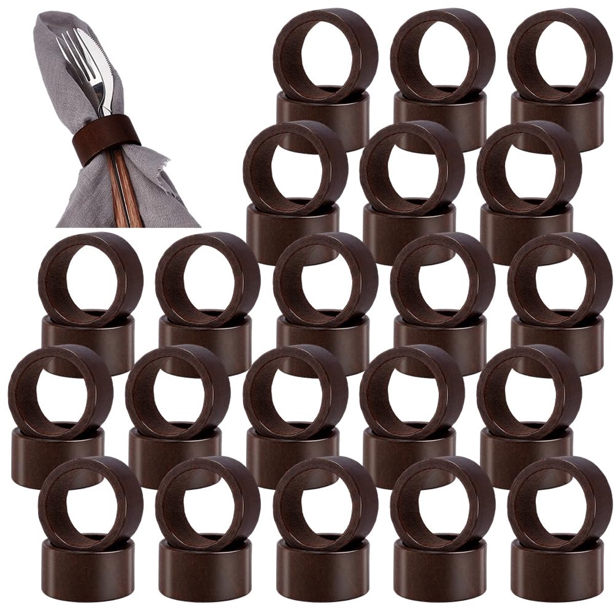 Dailygoods - 50 stuks houten servetringen voor eettafel - Bruine servethouders voor diner en feestjes