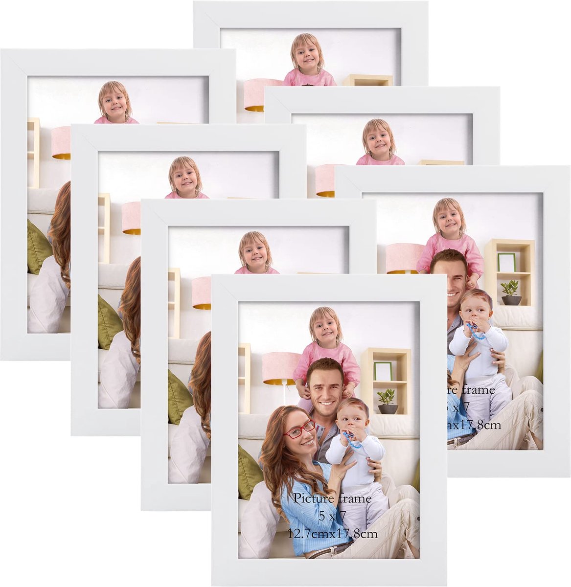 Set van 7 Witte Fotolijsten 13x18 cm - Wandmontage en Tafelstandaard