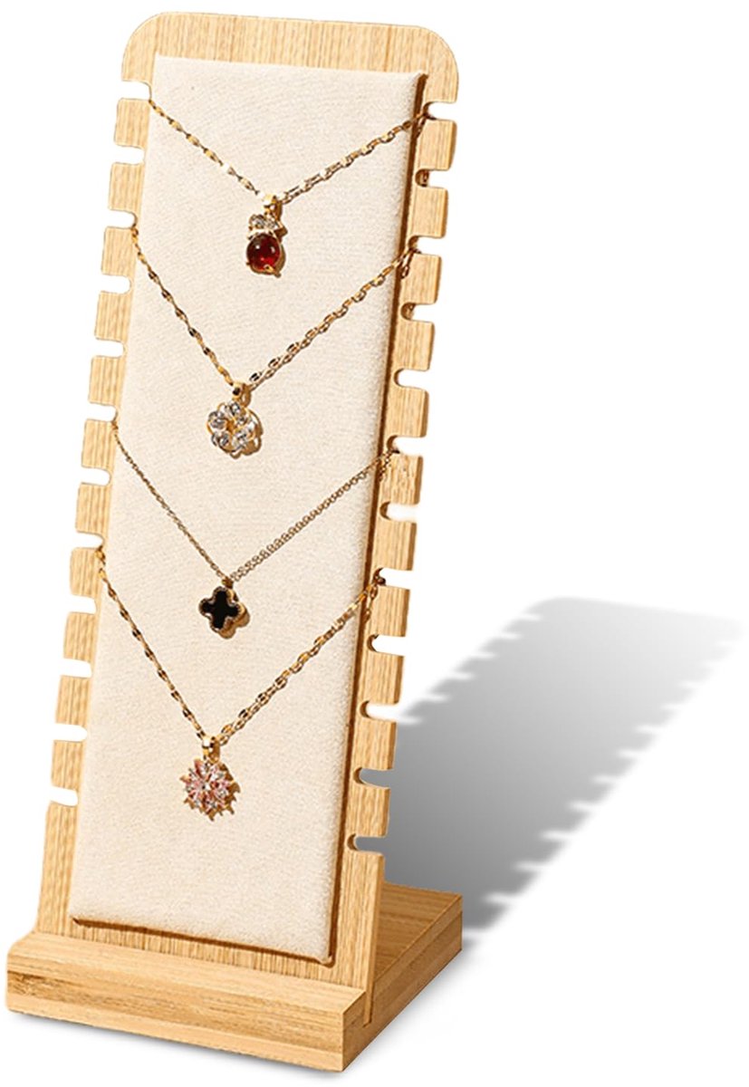 Dailygoods - Houten Sieradenstandaard met 12 Compartimenten - Voor Kettingen en Armbanden