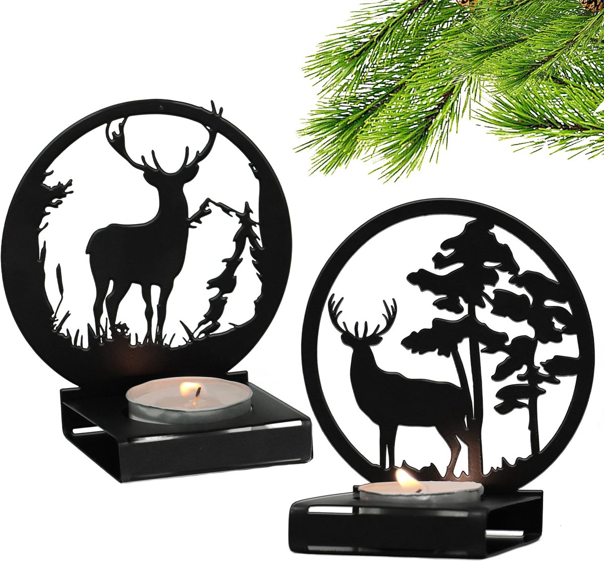 Dailygoods - 2 Stuks Metalen Hert Kaarsenhouders - Vintage Tafeldecoratie voor Kerst
