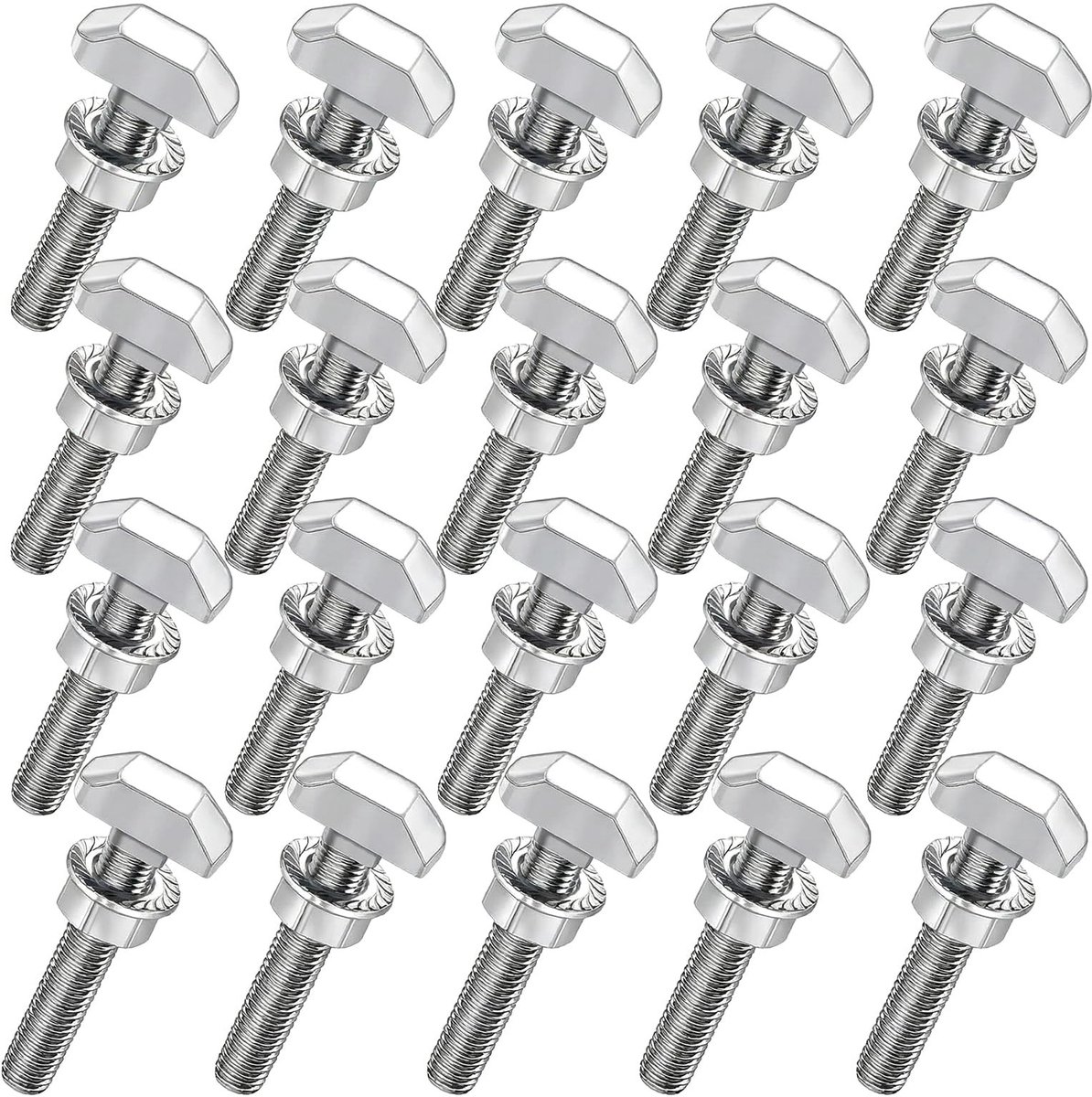Dailygoods- Hamerkopschroef Set van 20 - Roestvrij Staal A2-70 - T-schroeven - Flensmoeren - Borgtandmoeren - Voor Zonne-energie/Broeikas