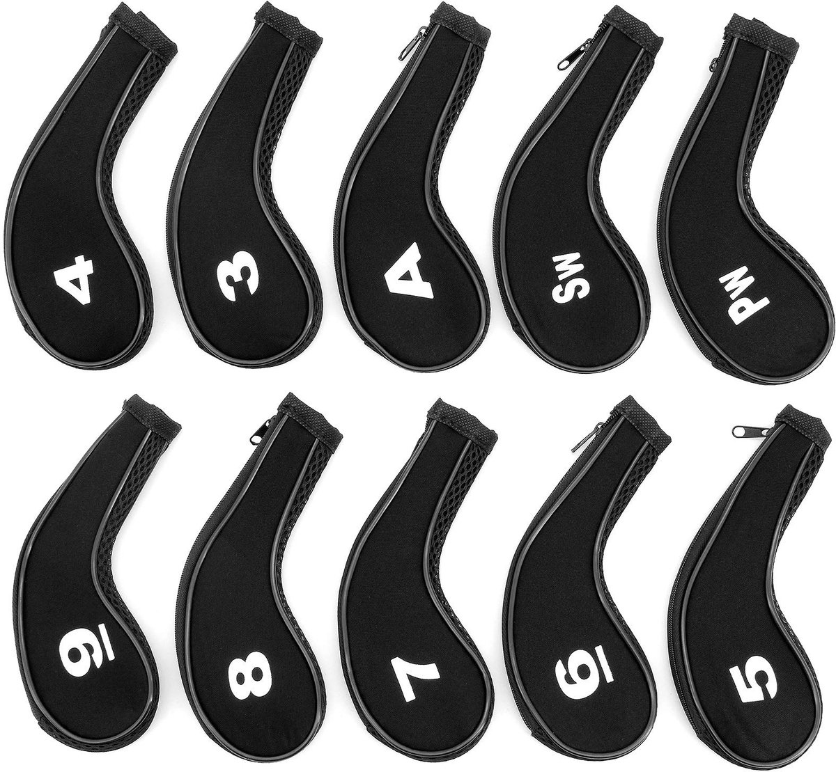 Dailygoods - 10 Stuks Golf Rackethoofdhoezen met Ritssluiting voor Bescherming van Rackets
