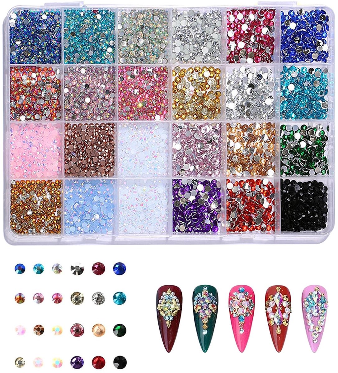 Dailygoods- Strassteentjes 3500 stuks - 24 Kleuren - 4 mm - Hars - Zelfklevend - Voor Nagels/Kleding/Handwerk - Nail Art
