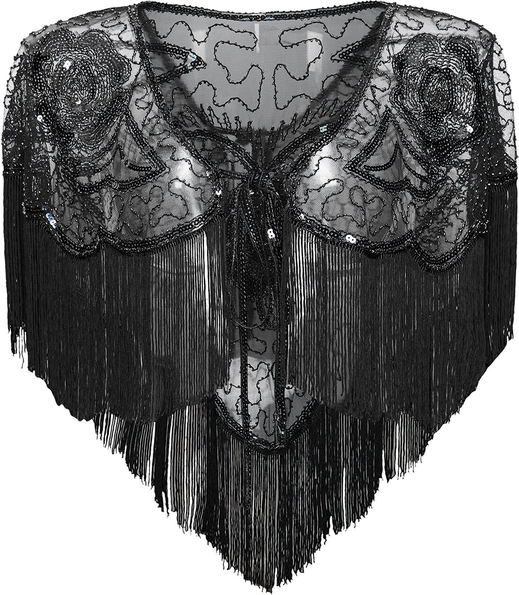 Dailygoods - 1920s Retro Shawl Wrap voor Dames - Zwart