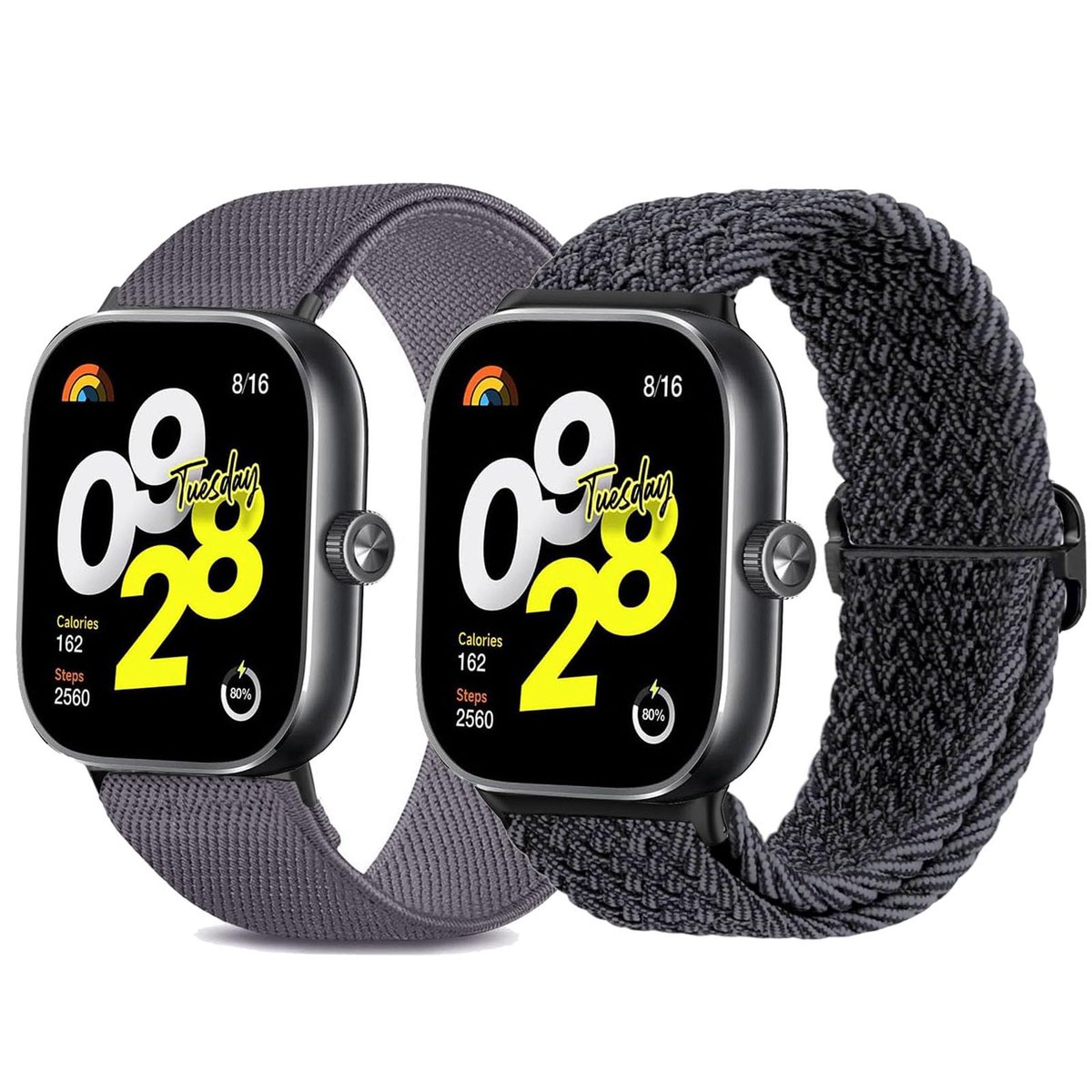 Dailygoods - 2 Stuks Rekbare Nylon Strap Geschikt voor Xiaomi Redmi Watch 4 - Gevlochten Elastische Band