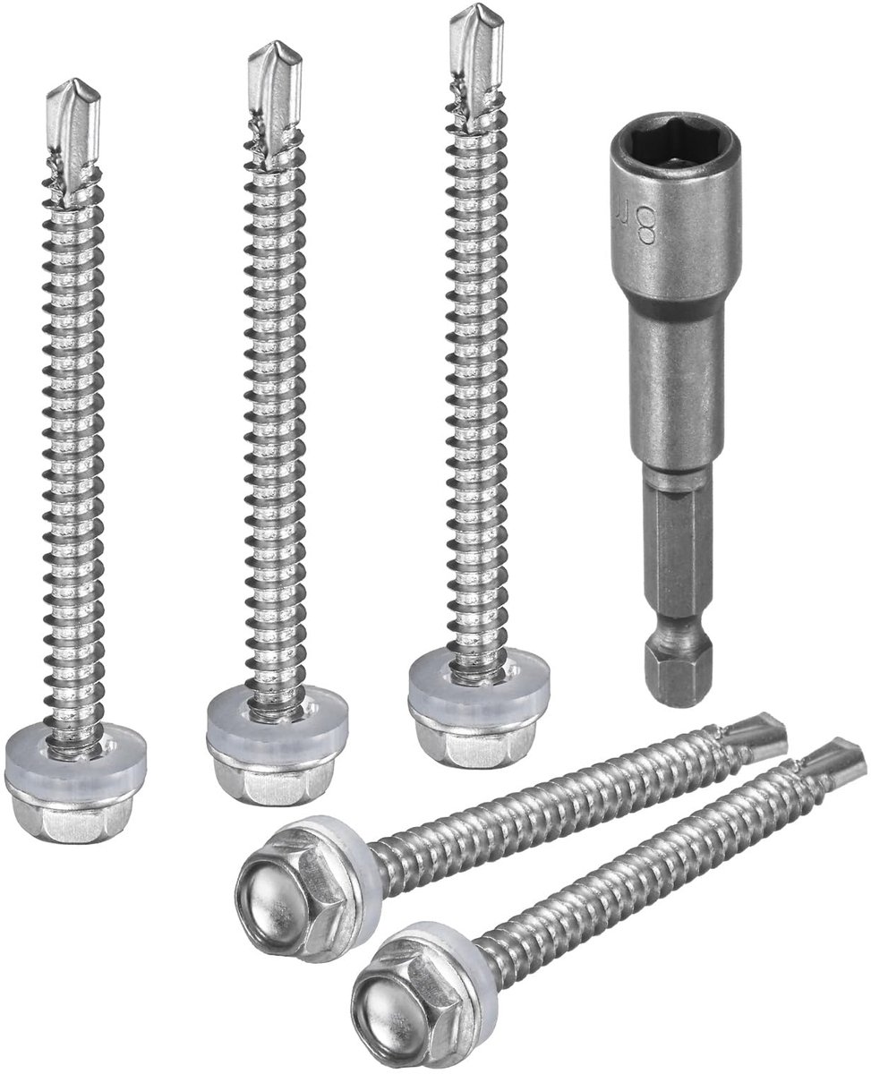 50 stuks plaatschroeven voor metaal, #10 x 2-1/2 inch, roestvrij staal zeskantkop met sluitring, sterke bevestiging en duurzaamheid