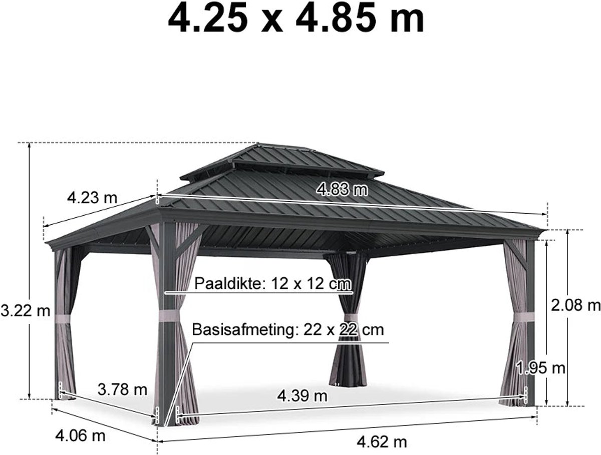 Purple Leaf Hardtop pavillon 6 x 4,25 m - gris luxe avec éclairage