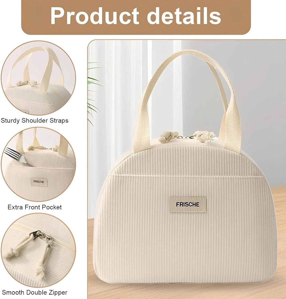 VHV-Lunchtas 6.5L - Kleine Geïsoleerde Lunchtas voor Dames en Heren - Opvouwbare Thermische Koeltas voor Werk, School en Camping - Beige — cadeau in Cadeau-ideeën - foto 2