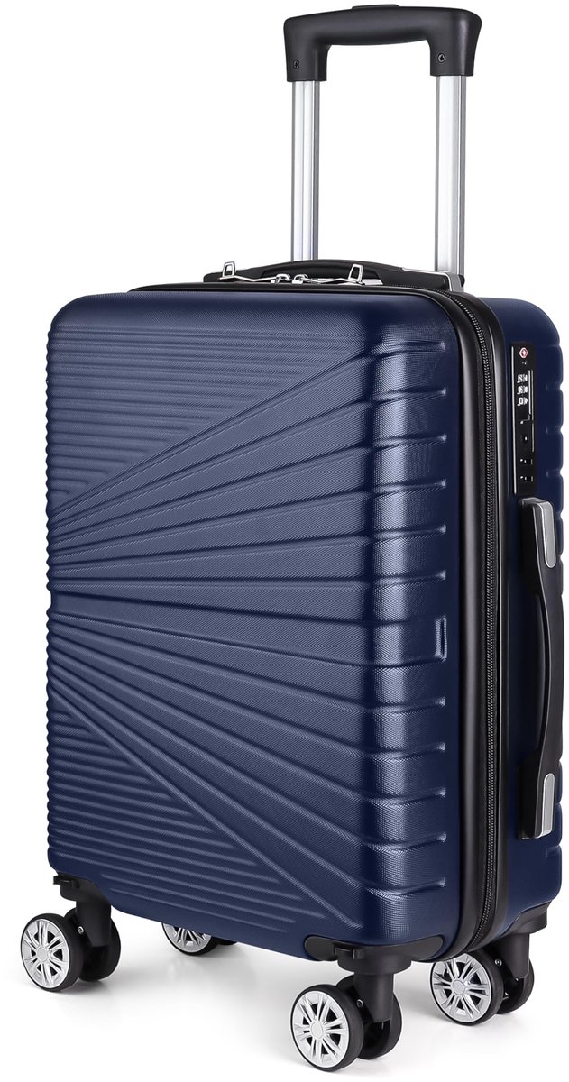 SnelShoppen - Eco-Lux Essentials Hardside handbagage koffer 50x34x20 cm, Blauw, ABS hardshell met 4 spinnerwielen, TSA-goedgekeurd slot voor veilig re
