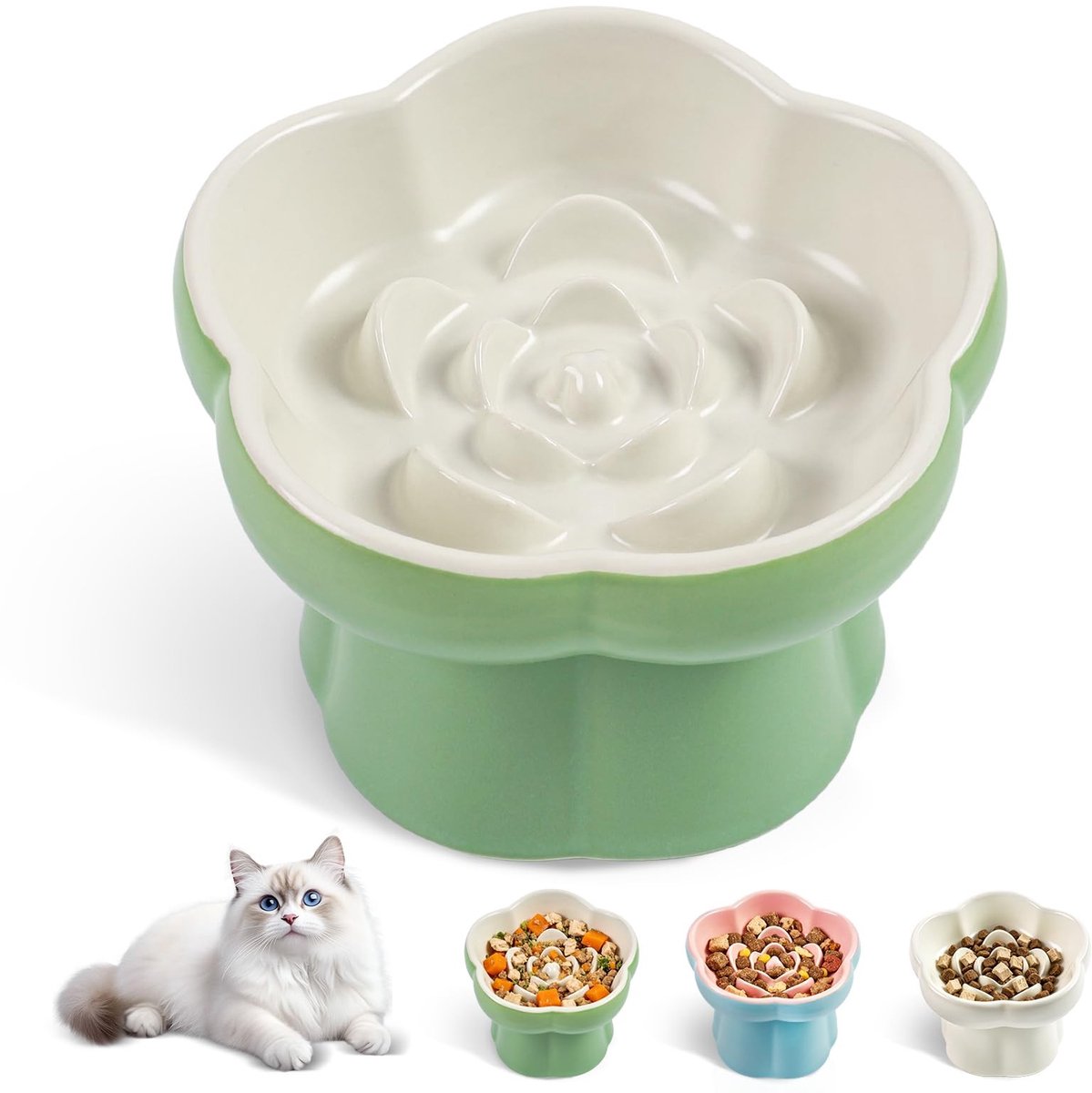 Dailygoods – Kattenbak keramiek voor nat en droog voer – Whiskervriendelijk en slow feeder (groen)
