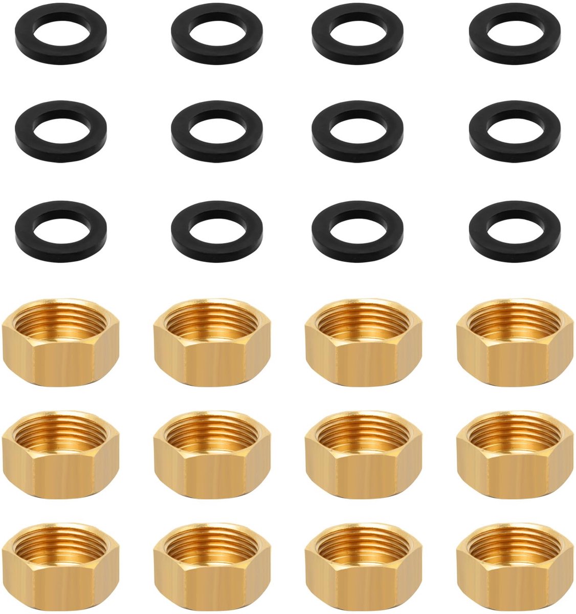 Dailygoods - 12 Stuks Messing Blindstop 1/2 Inch voor Waterleiding - Afsluitdop met Afdichtingen