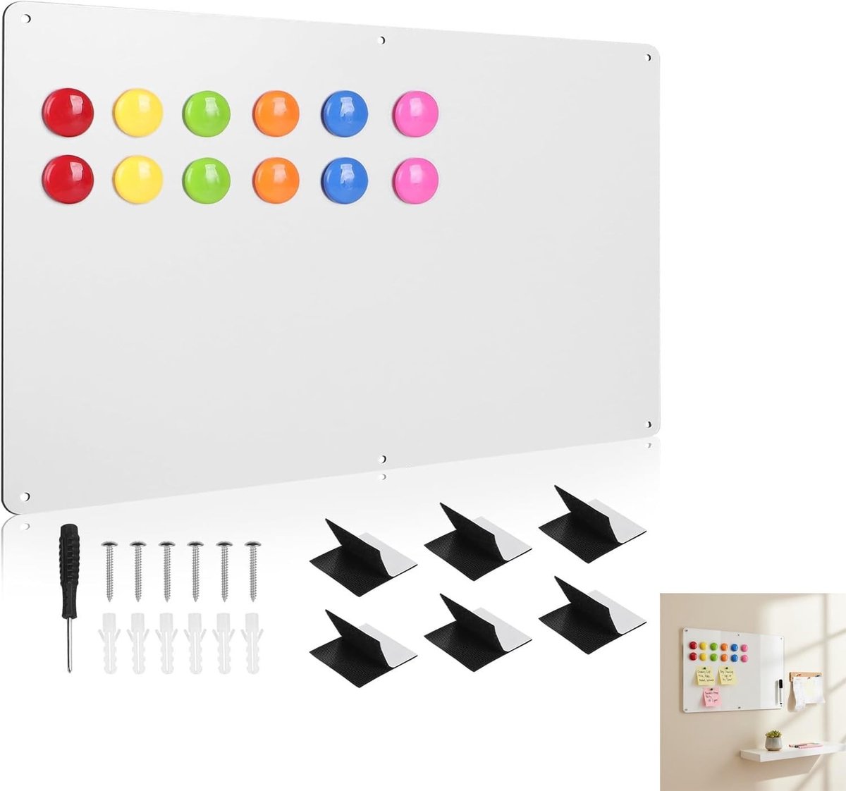 Dailygoods - Wit Magneetbord 42 x 30 cm - Memobord en Whiteboard met Magneten