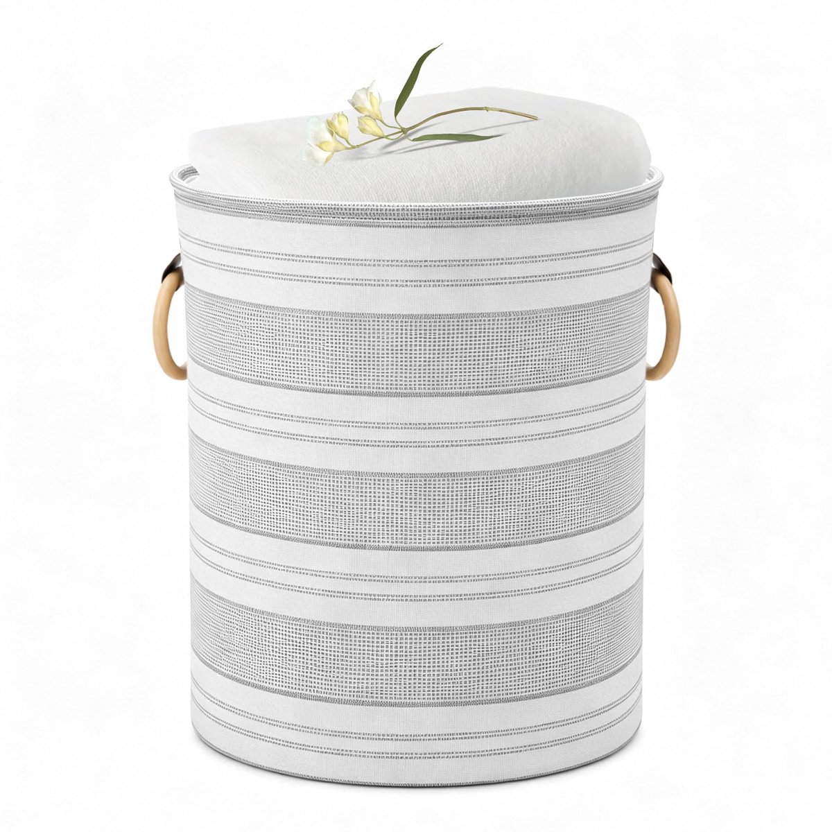 SnelShoppen - OndaCore Wasmand Opvouwbaar met Houten Handgrepen - Grijze Opbergmand 40 x 45 cm voor Wasgoed, Speelgoed, Tuin en Camping