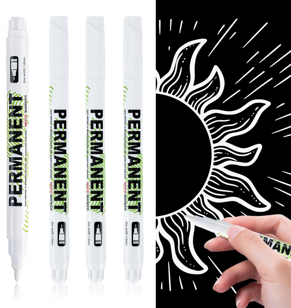 Dailygoods - Set van 4 Witte Acryl Verf Markers - 1 mm Fijne Punt, Waterdicht