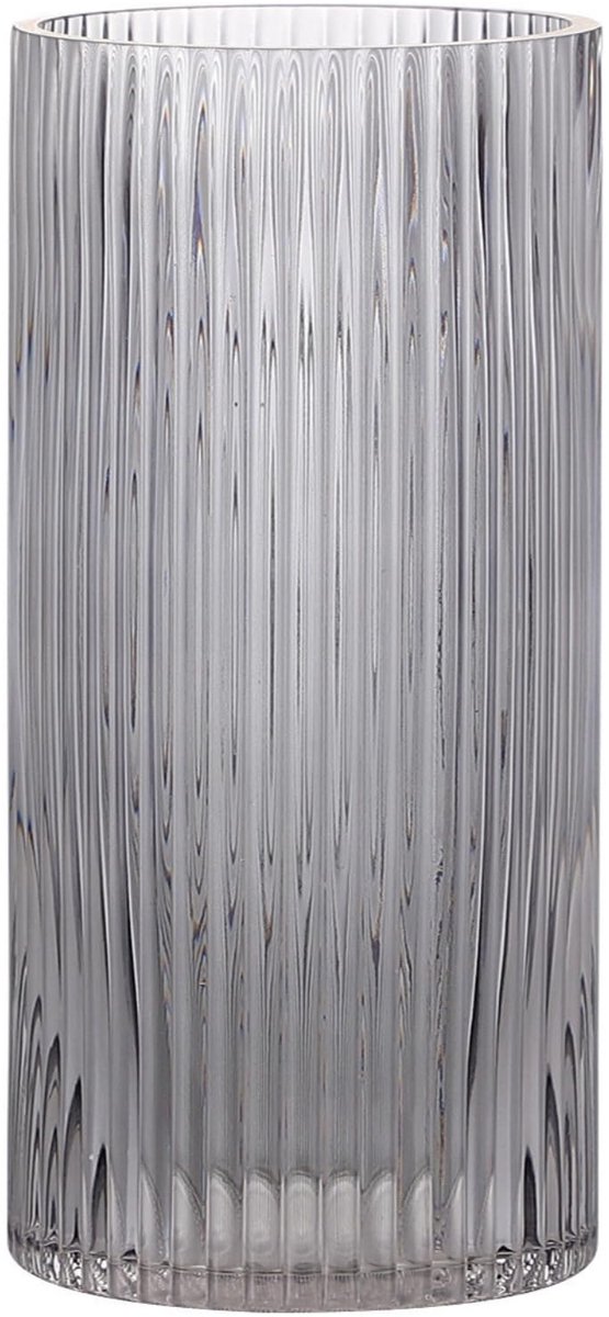 SnelShoppen - Zwarte Glazen Vaas voor Bloemen, Geribbelde Glas Vazen, Grote Cilindrische Vaas 25 cm, Perfect voor Woonkamer, Eettafel, Bruiloft en Kan