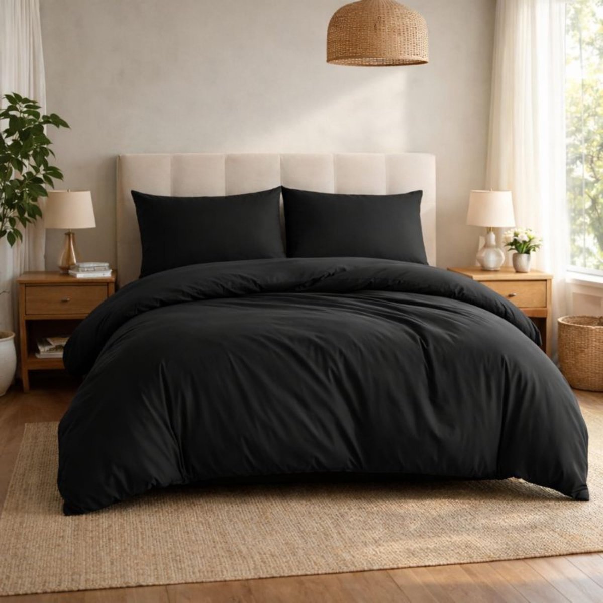 SnelShoppen - Komfortec Premium Beddengoed Set 240 x 220 cm met 2 Kussenslopen 40 x 80 cm, Zwart, Geborsteld Microvezel, Ideaal voor Slaapkamer, Luxe