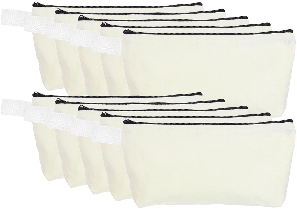 Dailygoods - Set van 10 Canvas Make-uptassen - Lege DIY Cosmeticatas in Beige