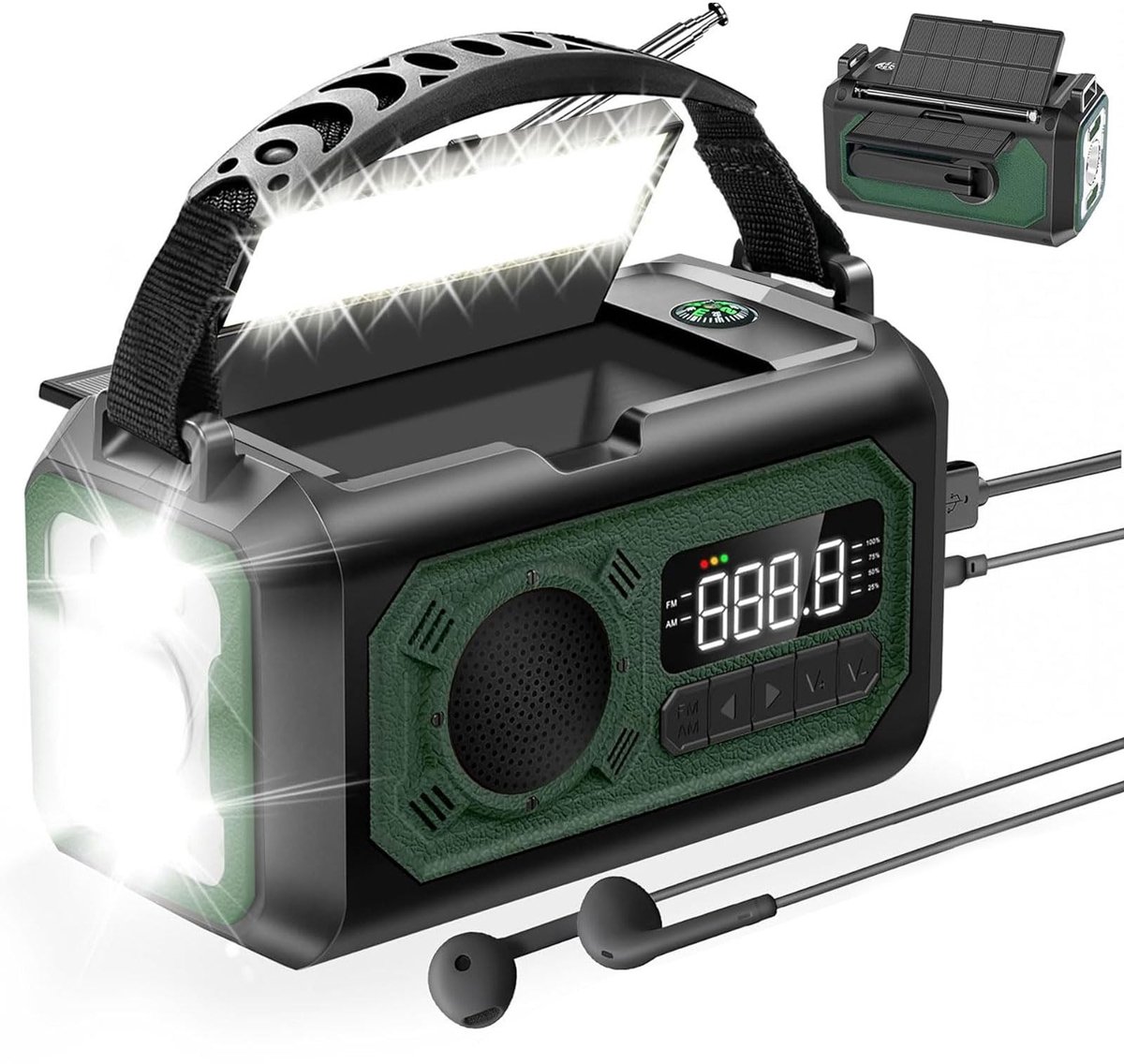 Dailygoods - 12000mAh Noodradio met 2 Zonnepanelen - AM/FM Zonnecrank Radio voor Noodgevallen