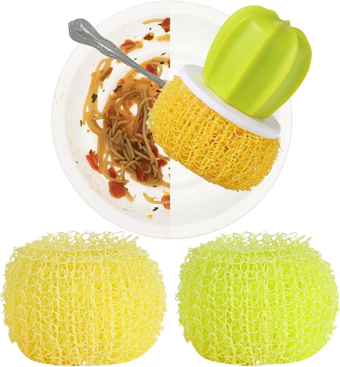 Keuken Schrobborstel - Vaatwasborstel Sponsset - Keuken Reinigen - Ergonomische Grip - 15x10x10 cm - Geel