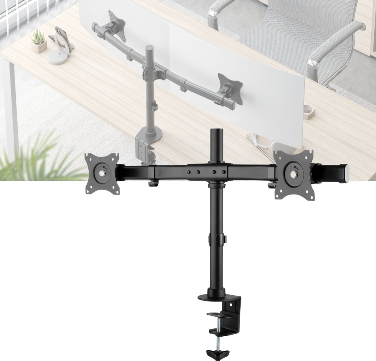ApexArte® Monitorhouder Twee Monitoren - Dubbele Monitorarm - Ergonomische Werkplek